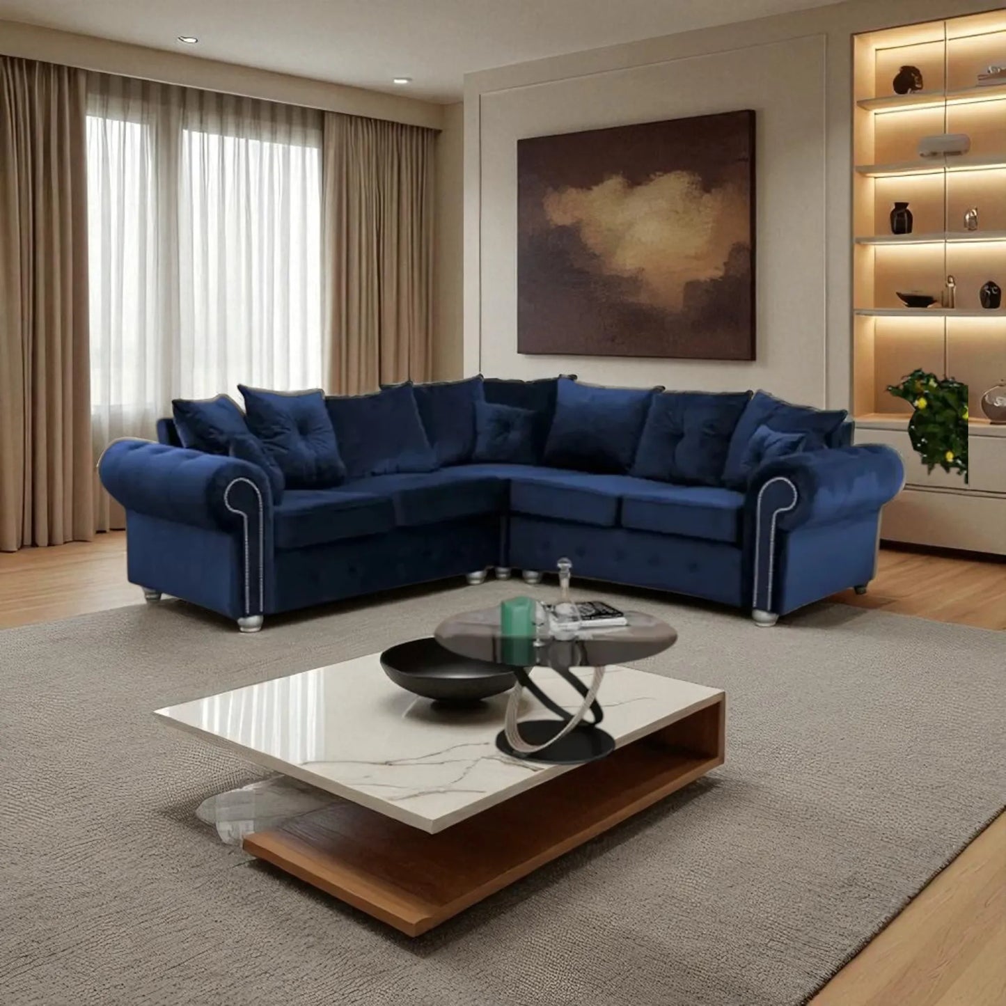 Ashwin Plush Corner Velvet Sofa