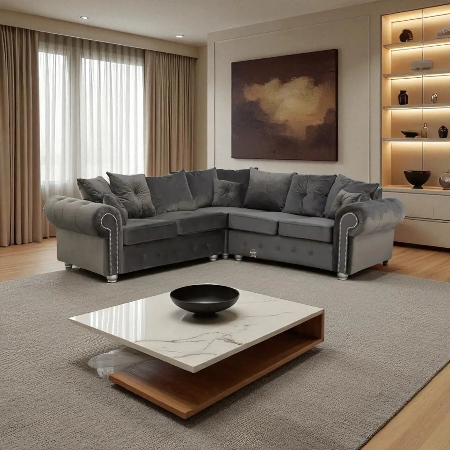 Ashwin Plush Corner Velvet Sofa