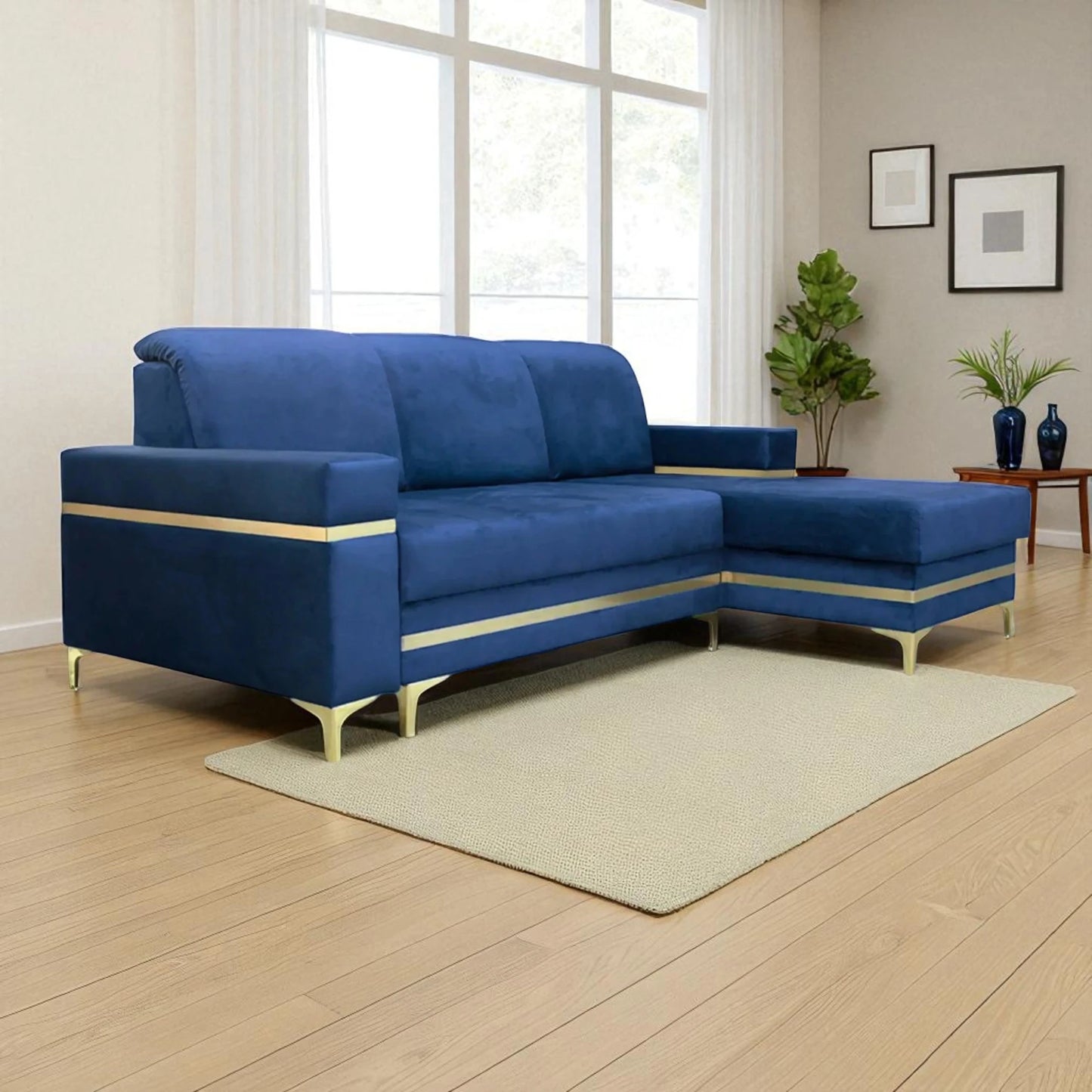 Florence Blue Gold Corner Sofa Bed