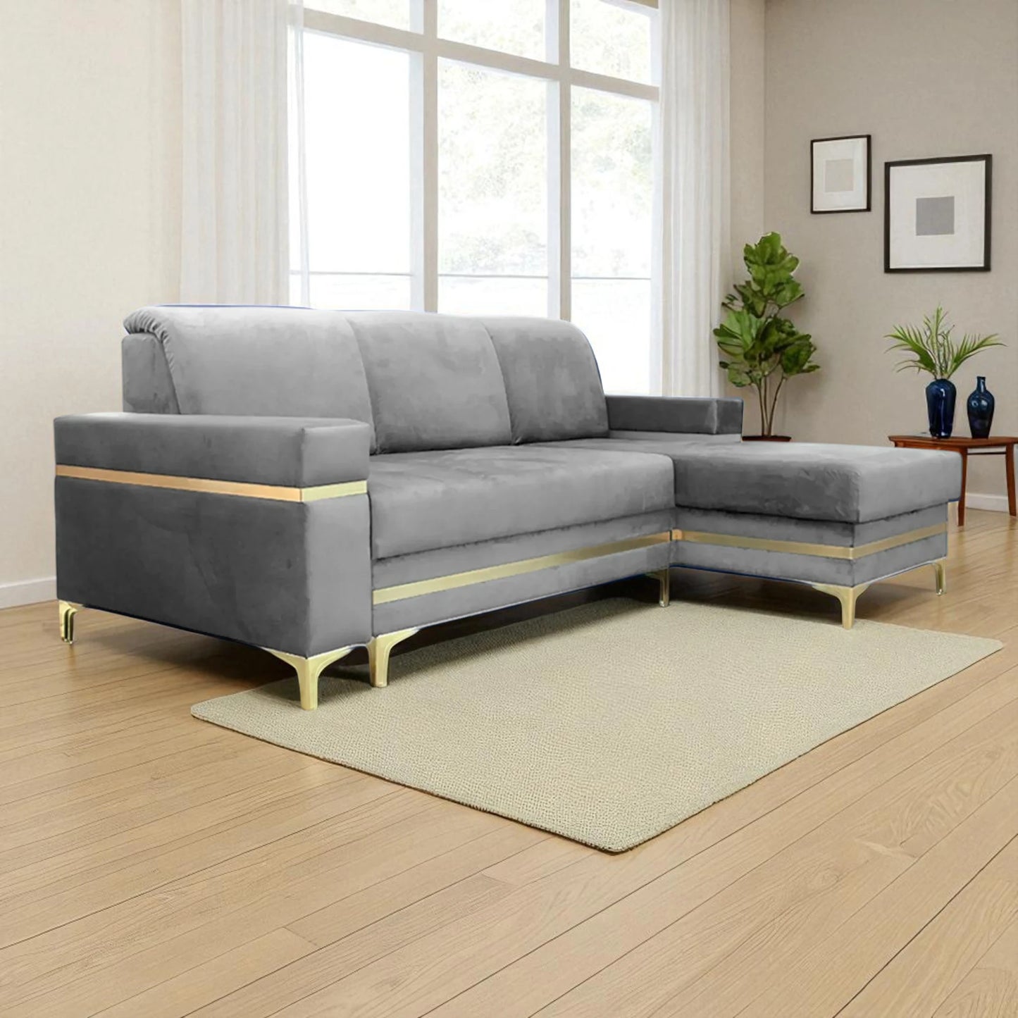 Florence Blue Gold Corner Sofa Bed