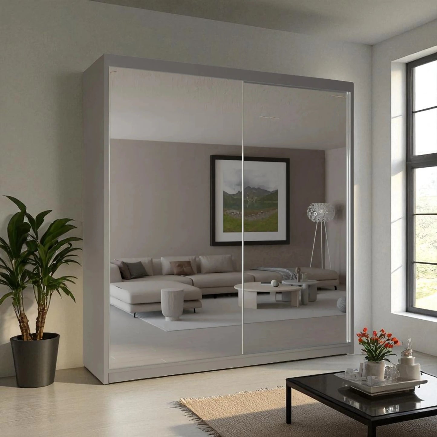 Queen Mirrored Sliding door Wardrobe
