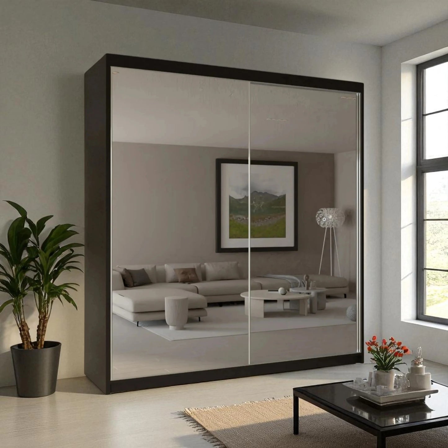 Queen Mirrored Sliding door Wardrobe