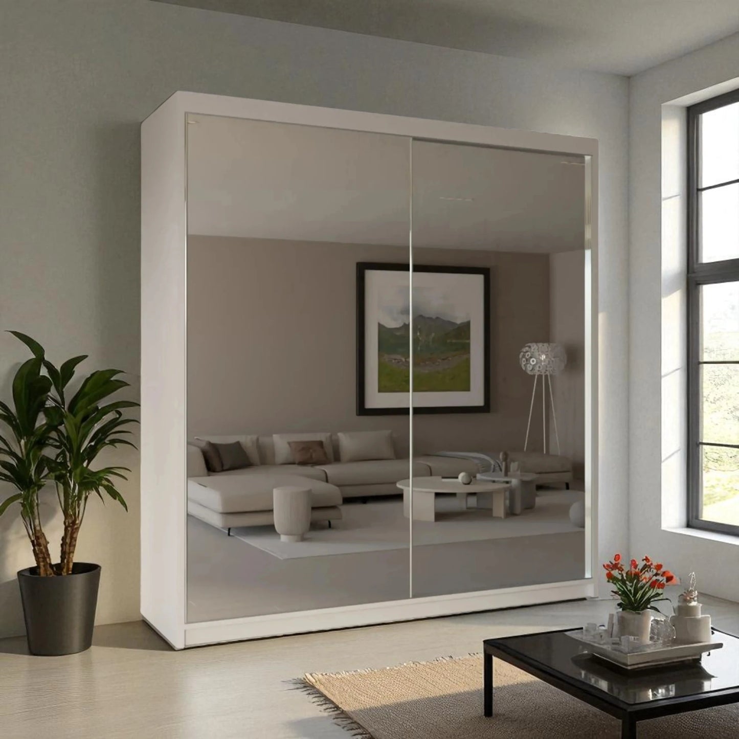 Queen Mirrored Sliding door Wardrobe